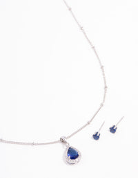 Blue Cubic Zirconia Rhodium Necklace & Stud Earrings Set - link has visual effect only