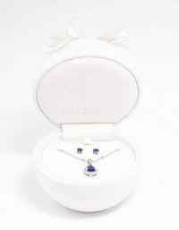 Blue Cubic Zirconia Silver Necklace & Stud Earrings Set - link has visual effect only