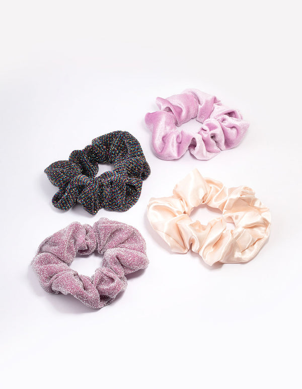 Purple & Lilac Christmas Fabric Scrunchies 4-Pack