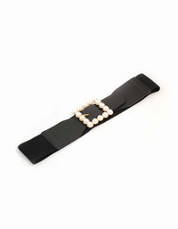 Black Fabric & Pearl Buckle Stretch Belt - link has visual effect only