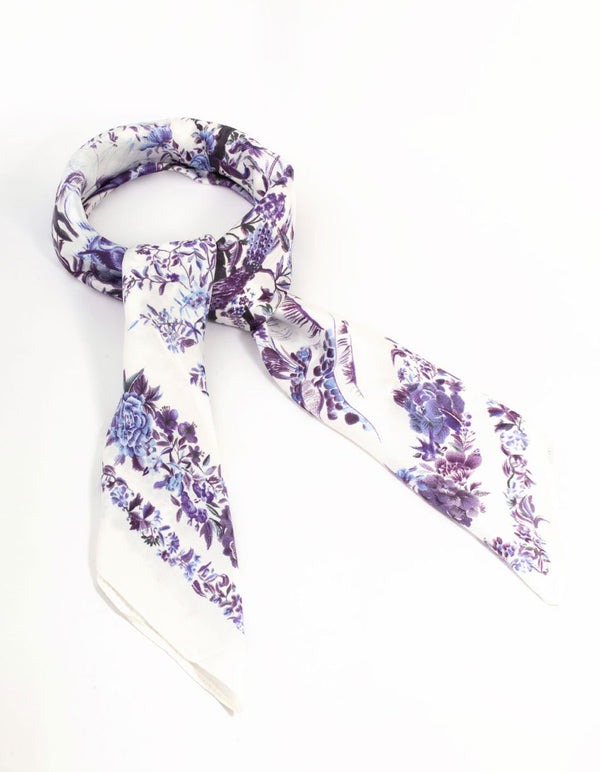 Dainty Purple Floral Fabric Scarf