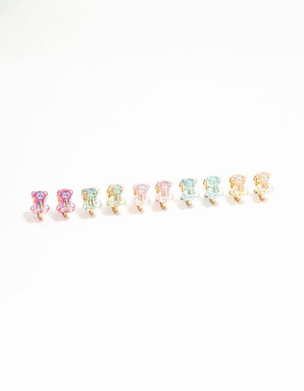 Gold Gummy Bear Clip On Earrings 5-Pack