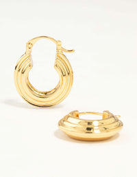 Gold Plated Wide Step Textured Hoop Earrings - link has visual effect only