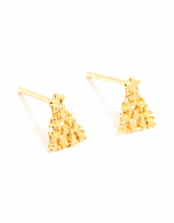 Gold Plated Sterling Silver Christmas Tree Stud Earrings