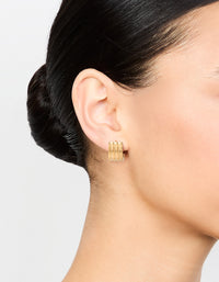 Waterproof Gold Plated Stainless Steel Ribbed Huggie Earrings - link has visual effect only