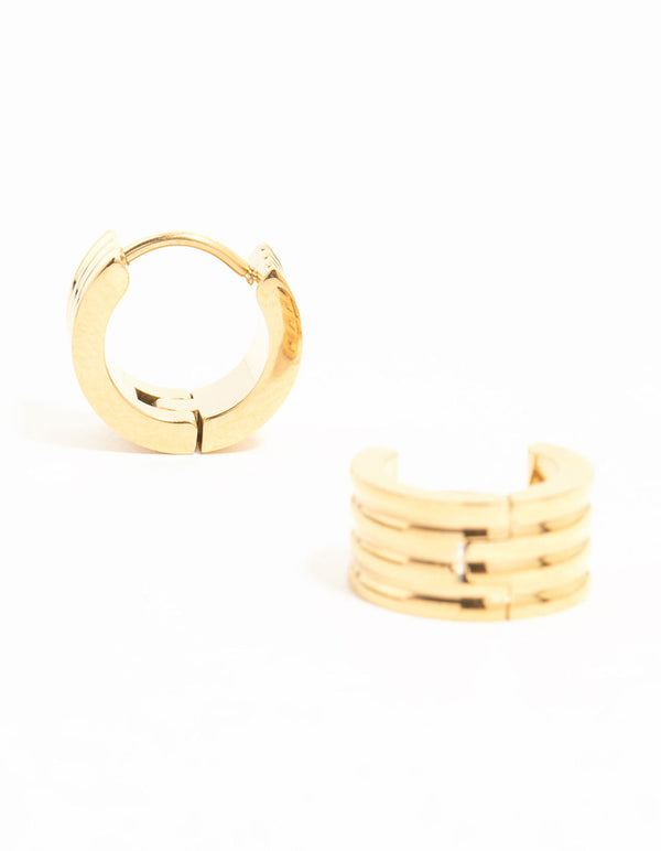 Waterproof Gold Plated Stainless Steel Ribbed Huggie Earrings