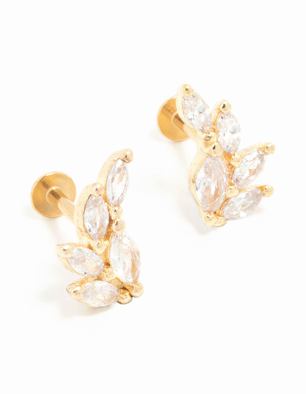 Gold Plated Surgical Steel Marquise Cubic Zirconia Crawler Flat Backs