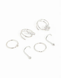 Surgical Steel Cubic Zirconia Bar & Spiral Nose Piercing 6-Pack - link has visual effect only