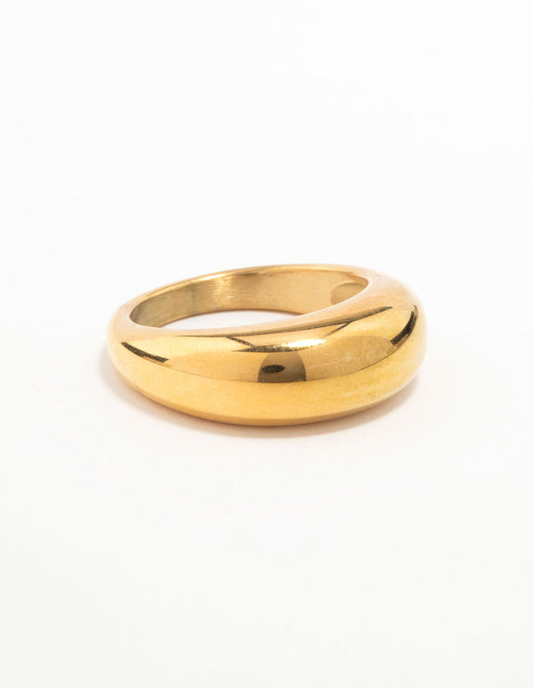 Waterproof Gold Plated Stainless Steel Rounded Band Ring