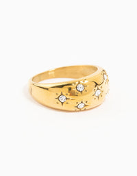 Waterproof Gold Plated Stainless Steel Diamante Scatter Band Ring - link has visual effect only