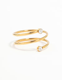 Waterproof Gold Plated Stainless Steel Diamante Coil Ring - link has visual effect only