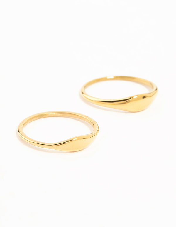 Waterproof Gold Plated Stainless Steel Dainty Signet Rings 2-Pack