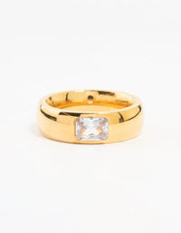 Waterproof Gold Plated Stainless Steel Wide Band Cubic Zirconia Ring - link has visual effect only