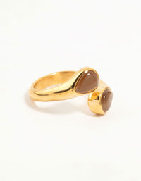 Waterproof Gold Plated Stainless Steel Double Pear Stone Ring - link has visual effect only