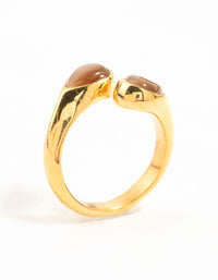 Waterproof Gold Plated Stainless Steel Double Pear Stone Ring - link has visual effect only