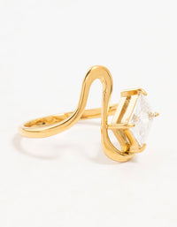 Waterproof Gold Plated Stainless Steel Wavy Statement Ring - link has visual effect only