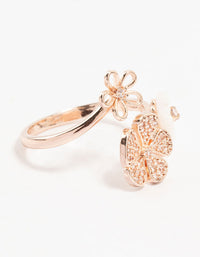 Rose Gold Floral Trio Cubic Zirconia Wrapped Ring - link has visual effect only