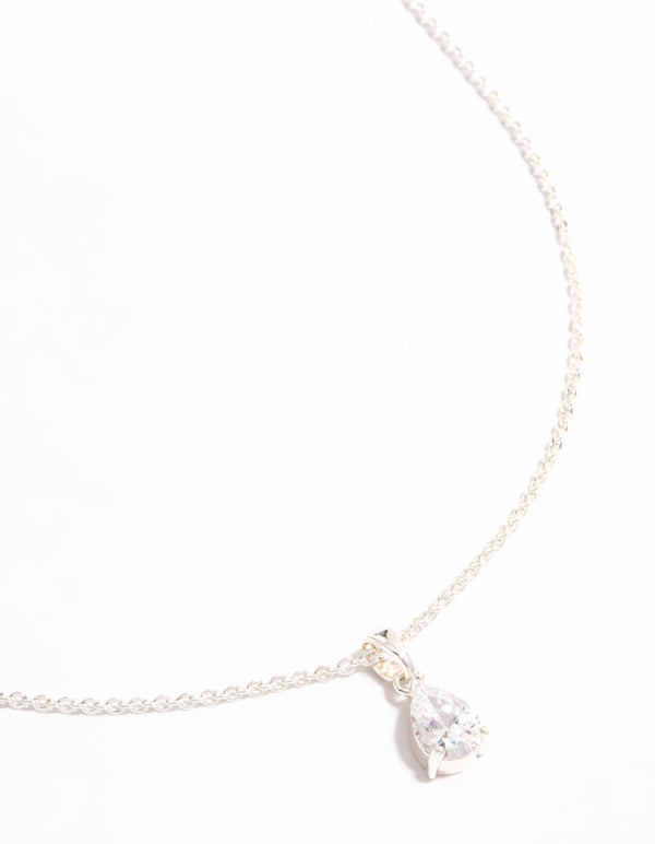 Silver Elegant Pear Shaped Cubic Zirconia Necklace