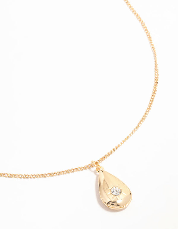 Gold Pear Shaped Locket Necklace