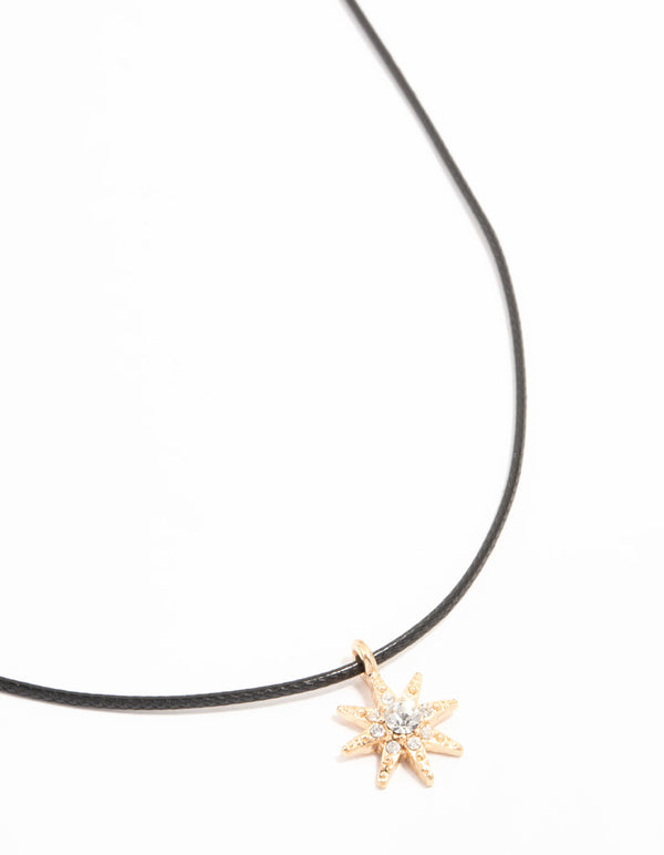 Gold Diamante Sun Cord Necklace