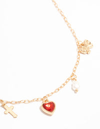 Gold Heart, Butterfly, Cross & Pearl Charm Necklace - link has visual effect only