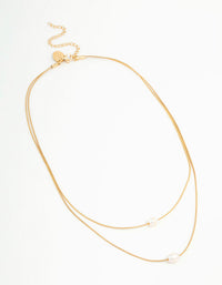 Waterproof Gold Plated Stainless Steel Layered Pearl Pendant Necklace - link has visual effect only