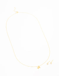 Gold Plated Sterling Silver Bow Necklace & Cubic Zirconia Studs Set - link has visual effect only