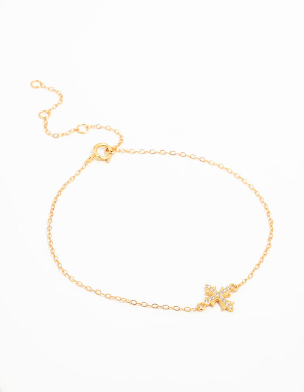 Gold Plated Sterling Silver Cross Bracelet