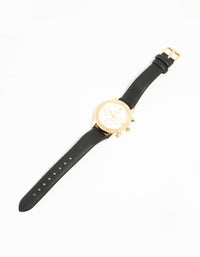 Black PU Leather & Diamante Mechanical Watch - link has visual effect only