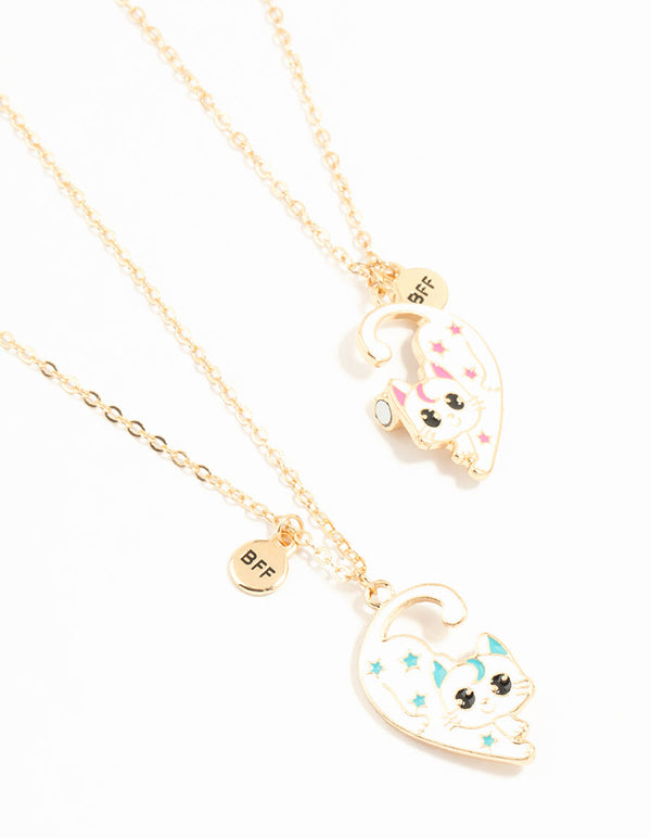 Kids Gold Moon Cat BFF Necklaces 2-Pack