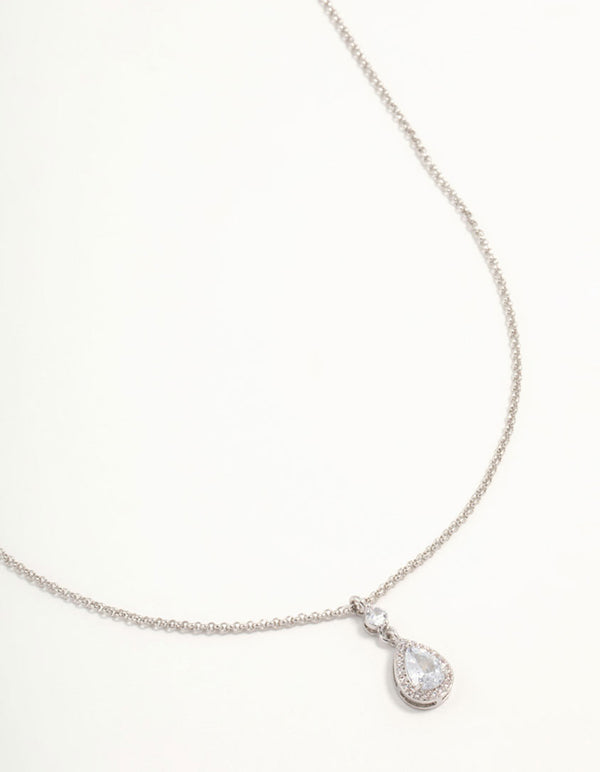 Silver Pear Cubic Zirconia Pendant Necklace