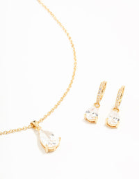 Gold Cubic Zirconia Drop Necklace & Stud Earrings Set - link has visual effect only