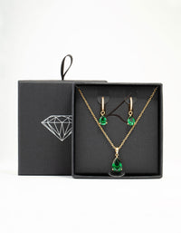 Emerald Teardrop Diamante Drop Necklace & Earrings Set - link has visual effect only