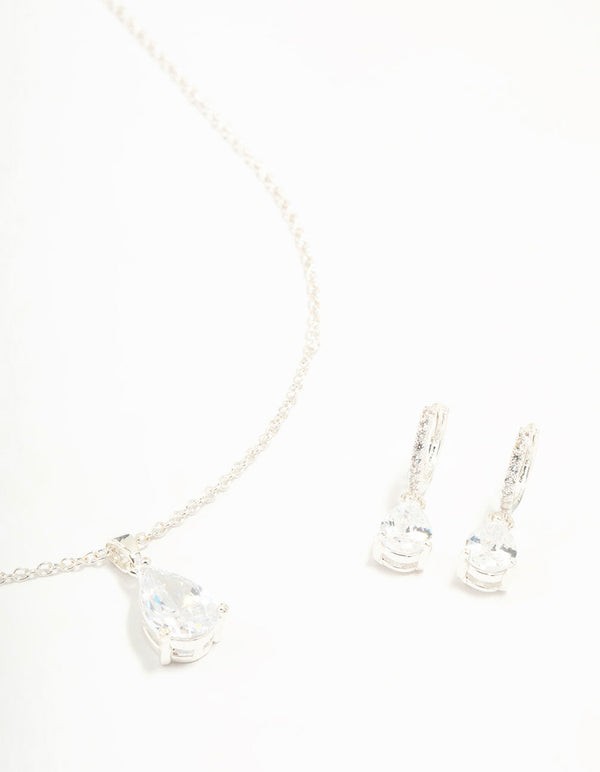 Cubic Zirconia Teardrop Necklace & Earrings Set