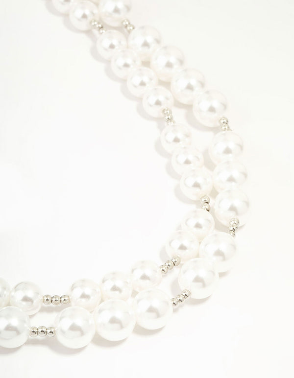 Pearl & Silver Beads Layered Necklace