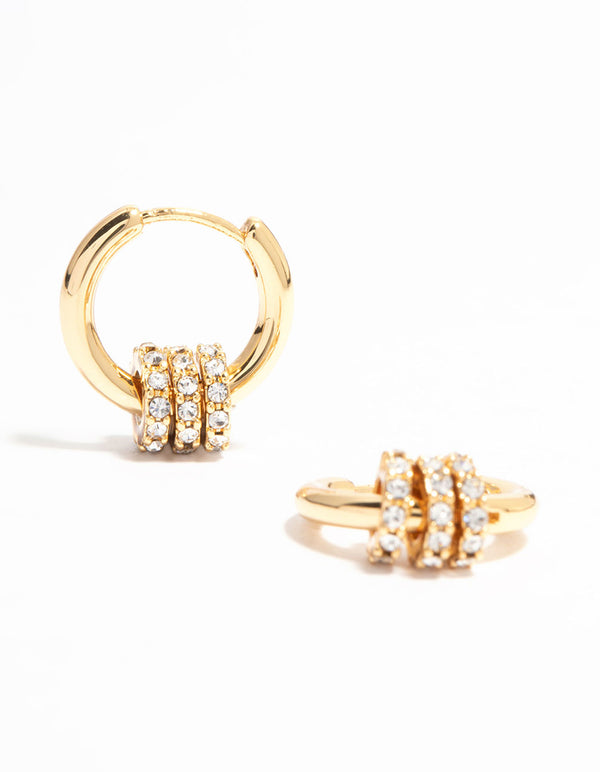 Gold Plated Mini Diamante Rings Huggie Earrings