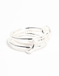 Sleek Silver Plated Stacked Ring With Connected Links - link has visual effect only