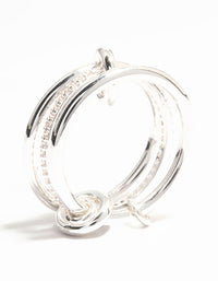 Sleek Silver Plated Stacked Ring With Connected Links - link has visual effect only