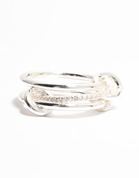 Sleek Silver Plated Stacked Ring With Connected Links - link has visual effect only