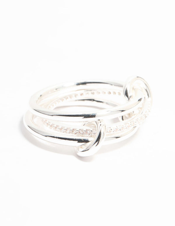 Sleek Silver Plated Stacked Ring With Connected Links