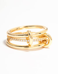 Gold Plated Stacked Ring With Connected Links - link has visual effect only