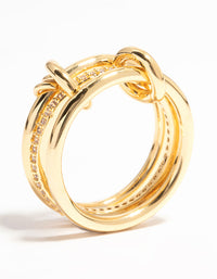 Gold Plated Stacked Ring With Connected Links - link has visual effect only