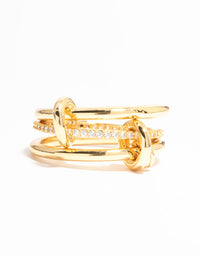 Gold Plated Stacked Ring With Connected Links - link has visual effect only