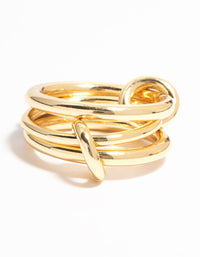 Gold Plated Stacked Ring With Connected Links - link has visual effect only