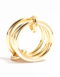 Gold Plated Stacked Ring With Connected Links - link has visual effect only