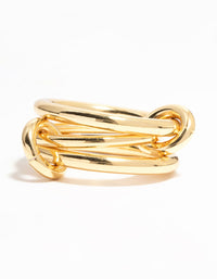 Gold Plated Stacked Ring With Connected Links - link has visual effect only