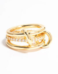 Gold Plated Stacked Ring With Connected Links - link has visual effect only