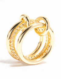 Gold Plated Stacked Ring With Connected Links - link has visual effect only