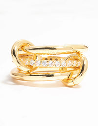 Gold Plated Stacked Ring With Connected Links - link has visual effect only