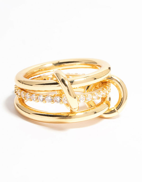 Gold Plated Stacked Ring With Connected Links